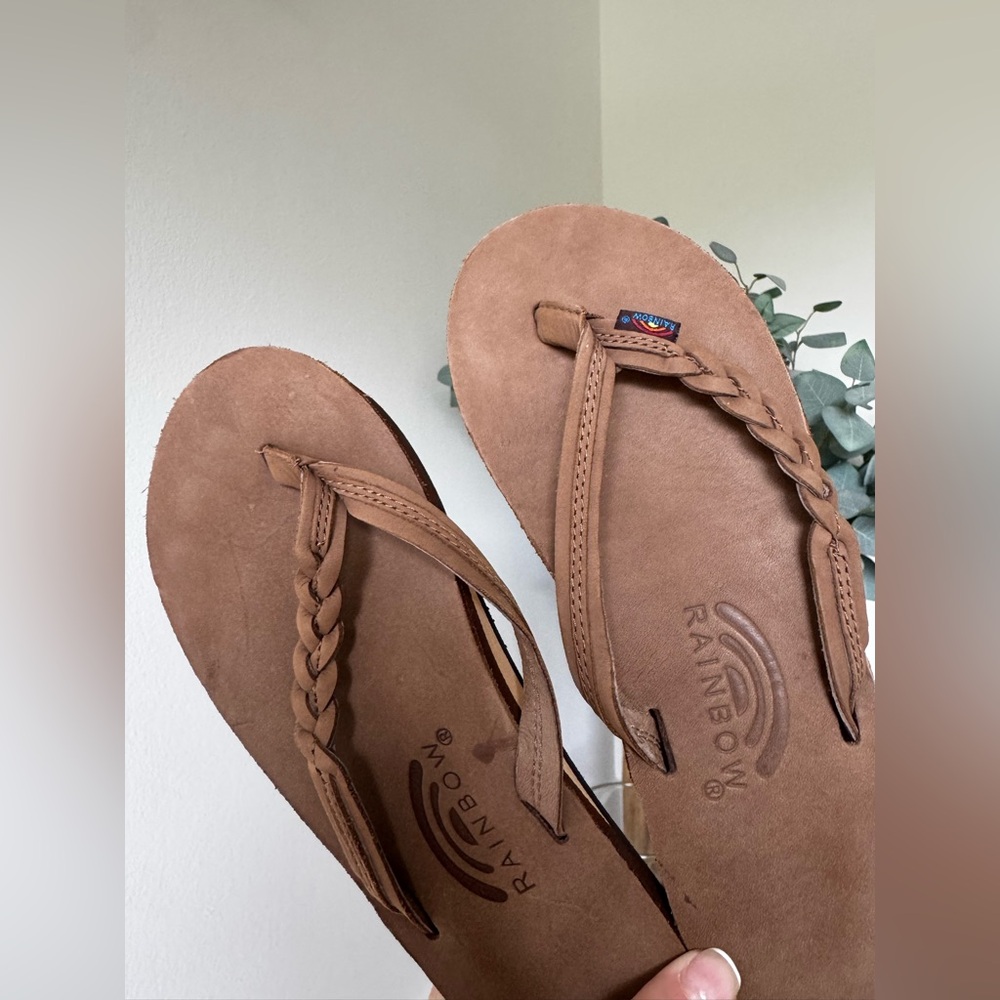Rainbow Women’s Tan Braided Leather Flip Flop Sandals